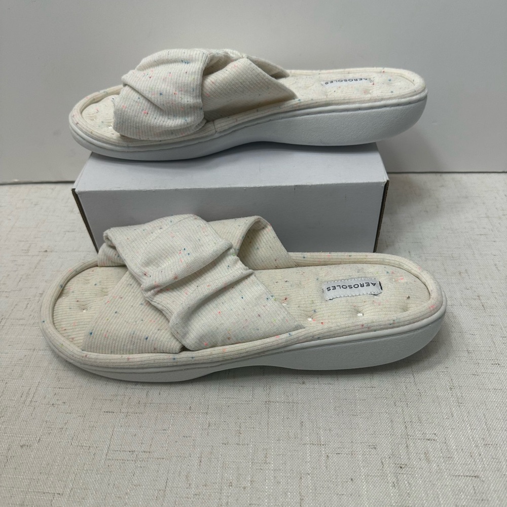 💜Aeropostale Ivory Speckled Slide Sandals with Knotted Upper - Picture 3 of 7